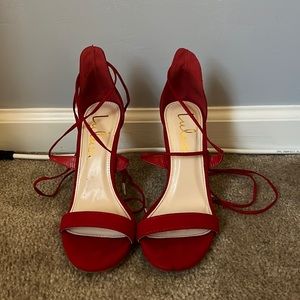 Lulus Red Lace Up 3 Inch Heels